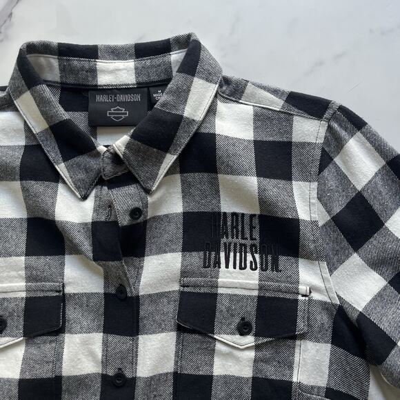 Harley Davidson rustic flannel paid shirt Size M Embroidered western cabin core - Picture 10 of 13